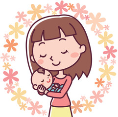 幸せそうな笑顔の母親と赤ちゃん