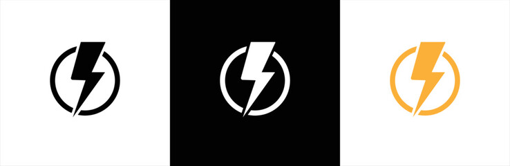 Lightning bolt icon set. Thunderbolt in the circle, flash electric symbol. Thunderbolt flat style sign. Vector illustration	