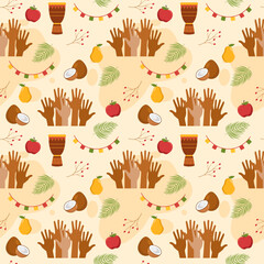 Happy Kwanzaa Holiday African Seamless Pattern Design with Festival Style Element on Template Hand Drawn Cartoon Flat Illustration