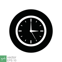 Clock icon. Simple flat style. Wall clock face, office hour, dial, arrow, circle, round, watch, time concept. Vector illustration isolated on white background. EPS 10.