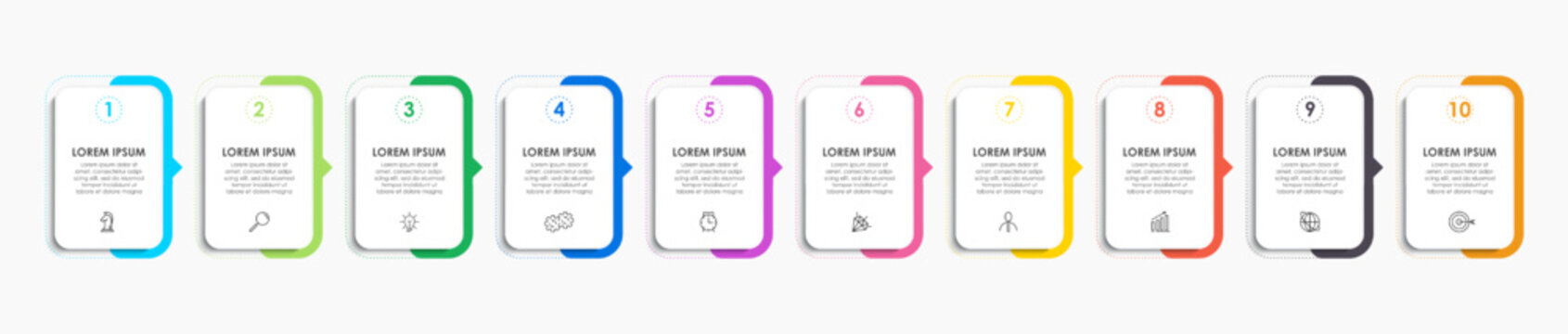 Business Infographic design template Vector with icons and 10 options or steps. Can be used for process diagram, presentations, workflow layout, banner, flow chart, info graph