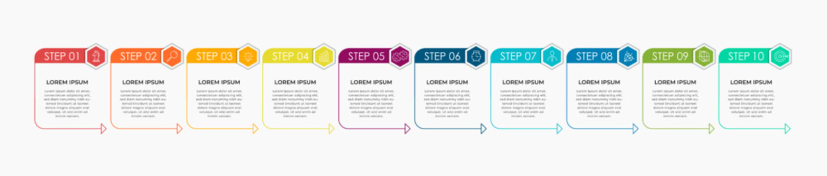 Business Infographic design template Vector with icons and 10 options or steps. Can be used for process diagram, presentations, workflow layout, banner, flow chart, info graph