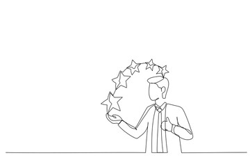 businessman give five stars feedback. Metaphor for successful work