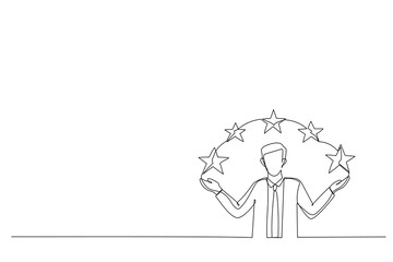 businessman points to the stars. Metaphor for good customer review