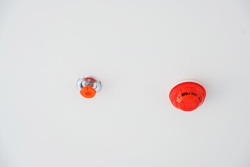 New Fire Sprinkler and Smoke sensor detector mounted on roof in home or apartment