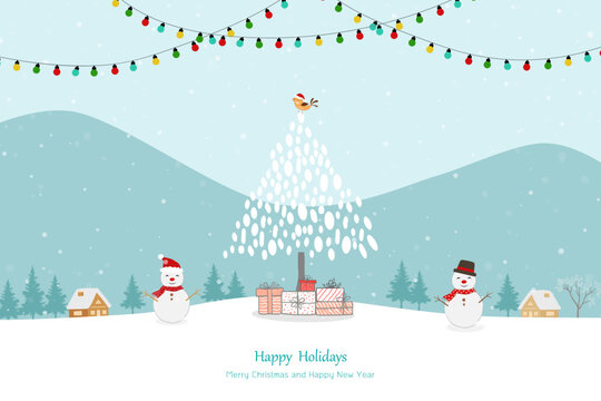 Merry Christmas and Happy New Year greeting card on winter background for happy holiday,decorative or celebrate party