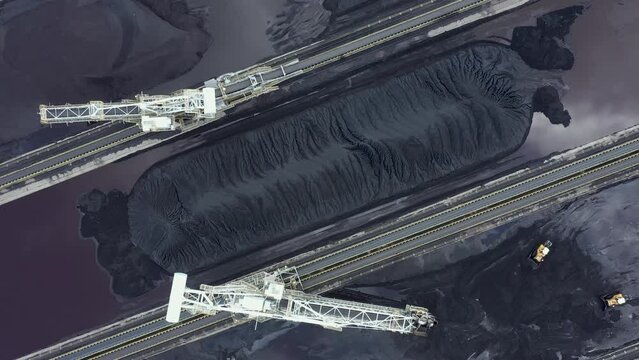 Coal terminal with technics working in it.