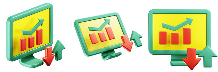 3D illustration Finance and Banking icons, stock market icon set multiple angle views