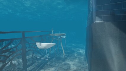 town sink underwater 3d render