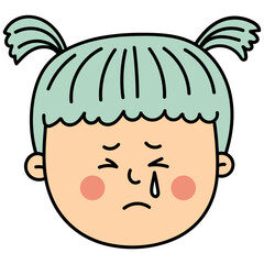 Sad girl vector illustration in line filled design