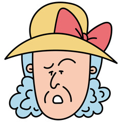 Suspicious old woman vector illustration in line filled design