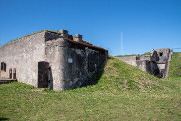 Fototapeta na wymiar Cannon yard in Demidov battery. Military historical park 