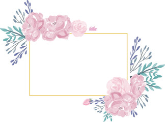 Square golden border frame watercolor floral wreath background design element