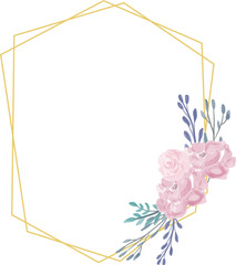 Geometri golden border frame watercolor floral wreath background design element