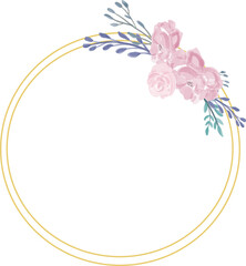 Circle gold round border frame watercolor floral wreath background design element