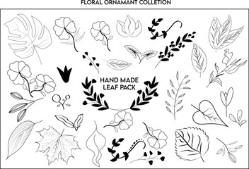 Leaves and flowers ornaments design Floral design set of flowers branches and leaves with white background
 