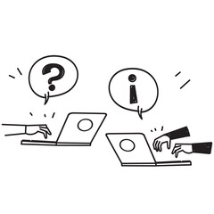 hand drawn doodle bubble chat with question mark and information sign illustration
