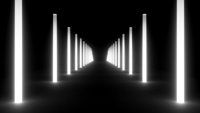 Abstract sci-fi tunnel, white neon, 3d animation