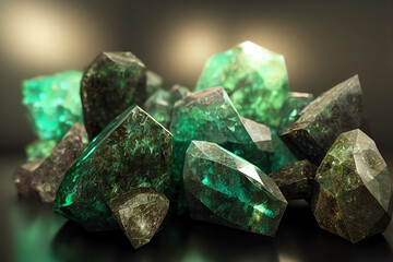 Close-up of smoky quartz with olivine gemstones