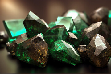 Close-up of smoky quartz with olivine gemstones