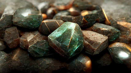 Close-up of smoky quartz with olivine gemstones