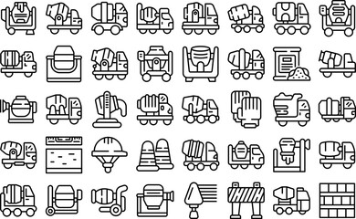 Cement mixer icons set outline vector. Concrete mix. Builder machine