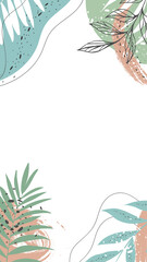 Trendy abstract art background with floral and geometric elements for social media, storis on a vertical transparent background.