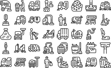 Sweeper icons set outline vector. Street truck. Machine broom