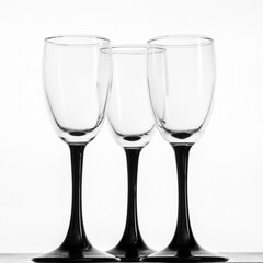 Three glasses of spirits on a white background.