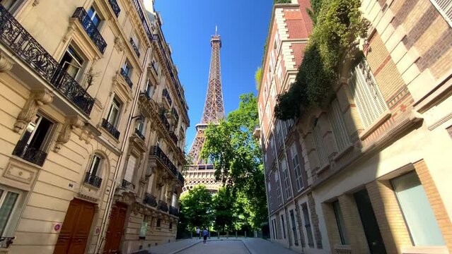 Famous Eiffel Tower From Rue de l'Universit&eacute; Street In Paris, France. - POV