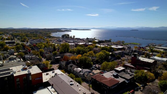 Aerial Push In To Lake Champlain In Burlington Vermont