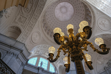 Breathtaking architecture details of panoramic dome columns scenic building interior view with...