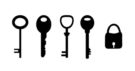 Set of keys in flat style. Vector illustration isolated on white background