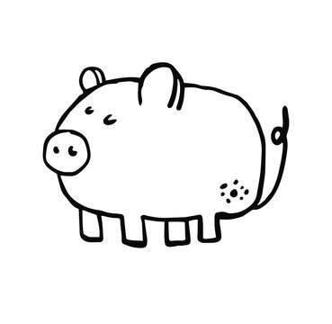 Cute pig doodle illustration vector. Hand drawn animal design.