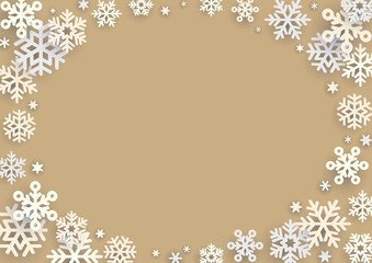 クリスマス　雪の結晶の背景　フレーム　ゴールド