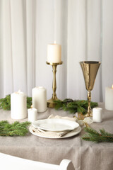 Concept of Happy New Year, Christmas table setting