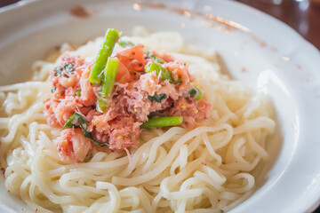Udon, Japanese noodles topping with tuna