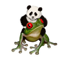 Tiny Panda Riding a Green Frog