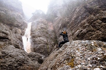 hiker at Minnow waterfall