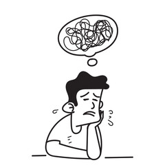 hand drawn doodle depression and confused person illustration