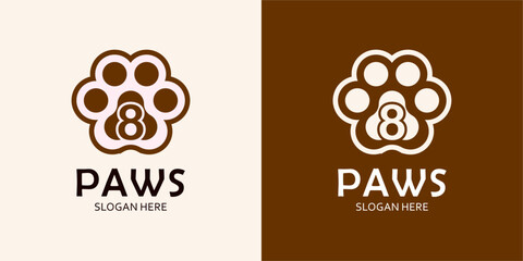 Pet Paw with Letter 8 Logo Design