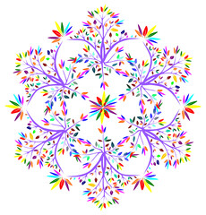 Abstract image. An artistic and antique colorful tree in a mandala pattern on white background.