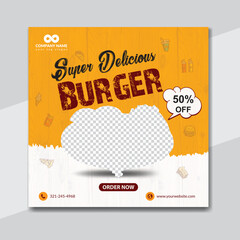 Delicious burger and food menu social media banner template design