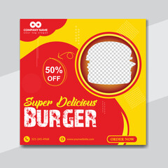 Delicious burger and food menu social media banner template design