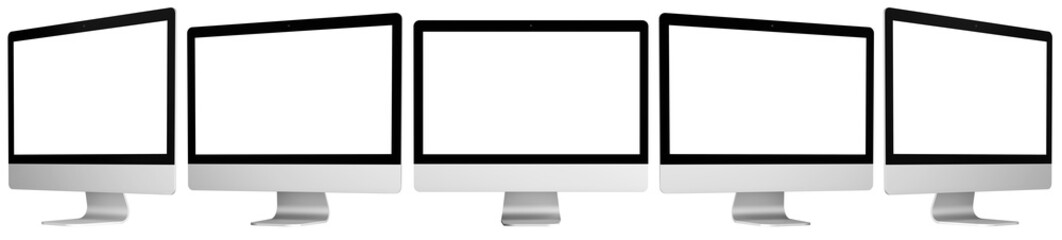 Computer Monitor mockup isolated with transparent screen png in different viewing angles
