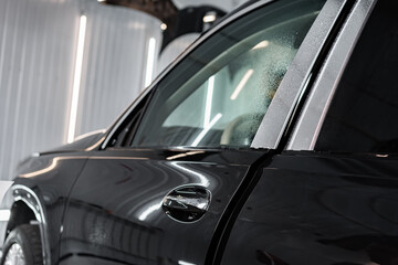 Modern car in a car service close up