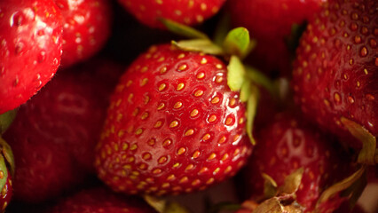 Background image of ripe juicy strawberries close-up