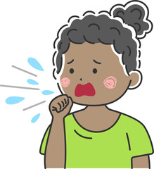 咳をする、私服の黒人女性のイラスト