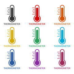 Obraz premium Meteorology thermometer measuring heat and cold icon isolated on white background. Set icons colorful