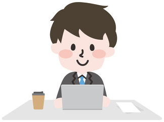 デスクワークをするスーツの男性会社員